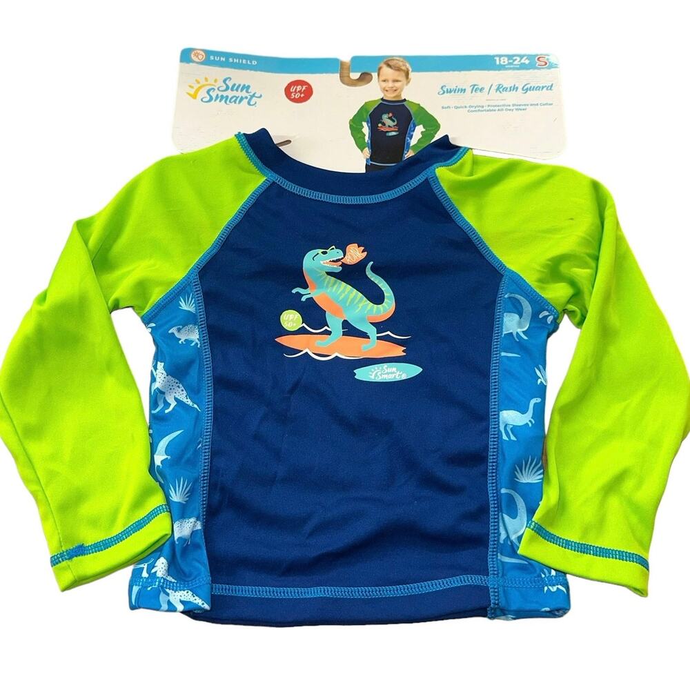 Sun Smart Toddler Rash Guard 18-24 Months NWT UPF 50+ Dino Swim Tee Long Sleeve